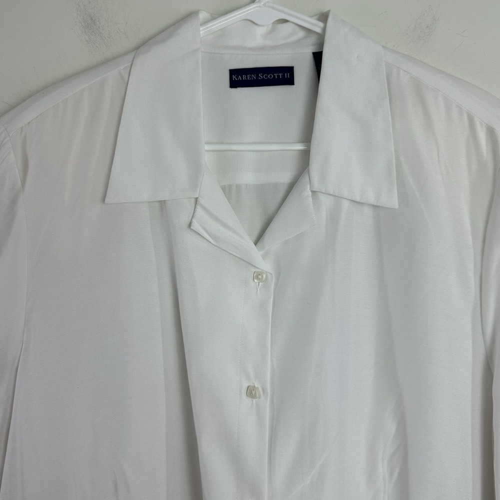 Karen‎ Scott Top Womens 2X White 3/4 Sleeve Button Up Blouse Career NWT - Picture 2 of 10